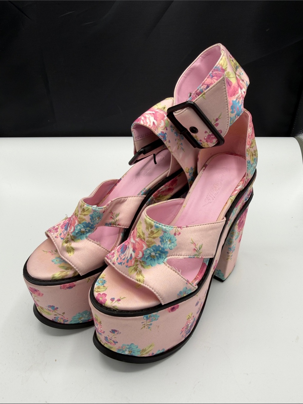 Sugar Thrillz Pink Floral Platform Sandals with Buckle